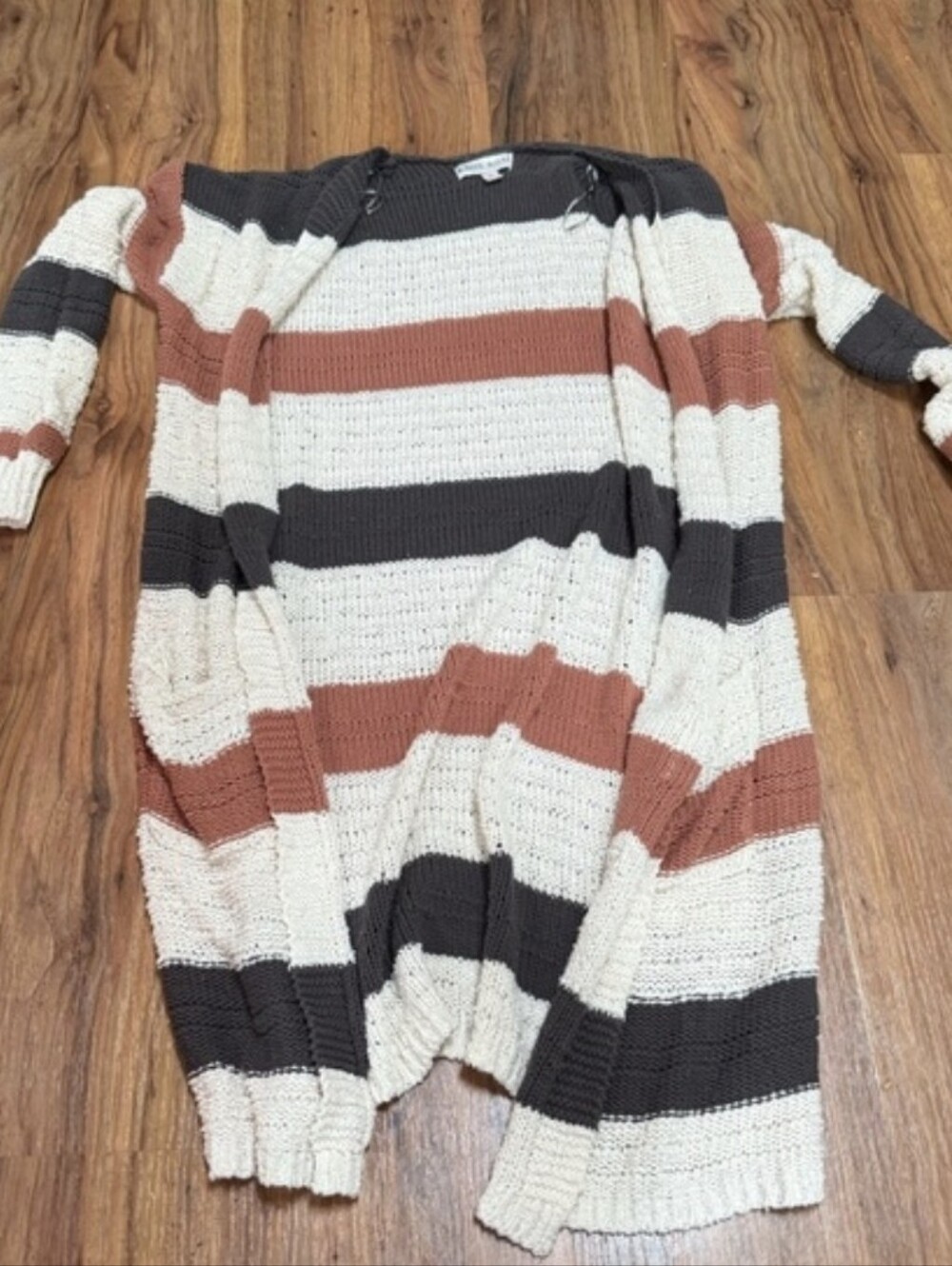 Knox Rose Striped Open-Front Cardigan - Cream, Rust & Charcoal